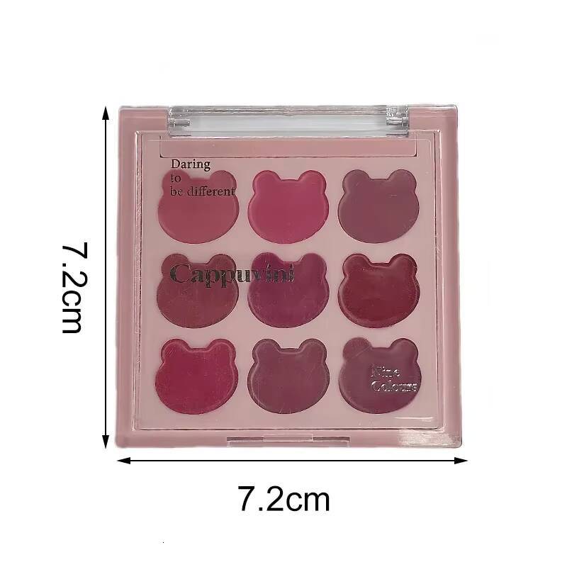 9Color Bear Lipstick Palette Mud Matte Sweet Warm Colors Cheeks Blush Non-stick Cup Lip Gloss Facial Beauty Cosmetic Makeup happy