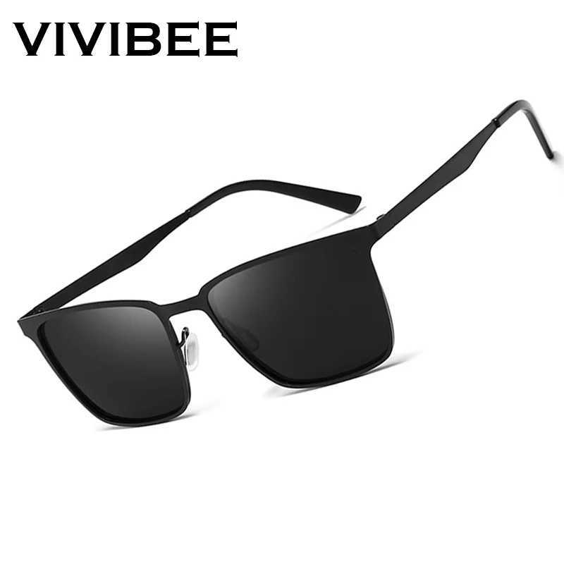 VIVIBEE Classic Rectangle Polarized Sunglasses Men Matte Black UV400 Fashion Square Sun Glasses Spring Hinge Driving Shades Z250614