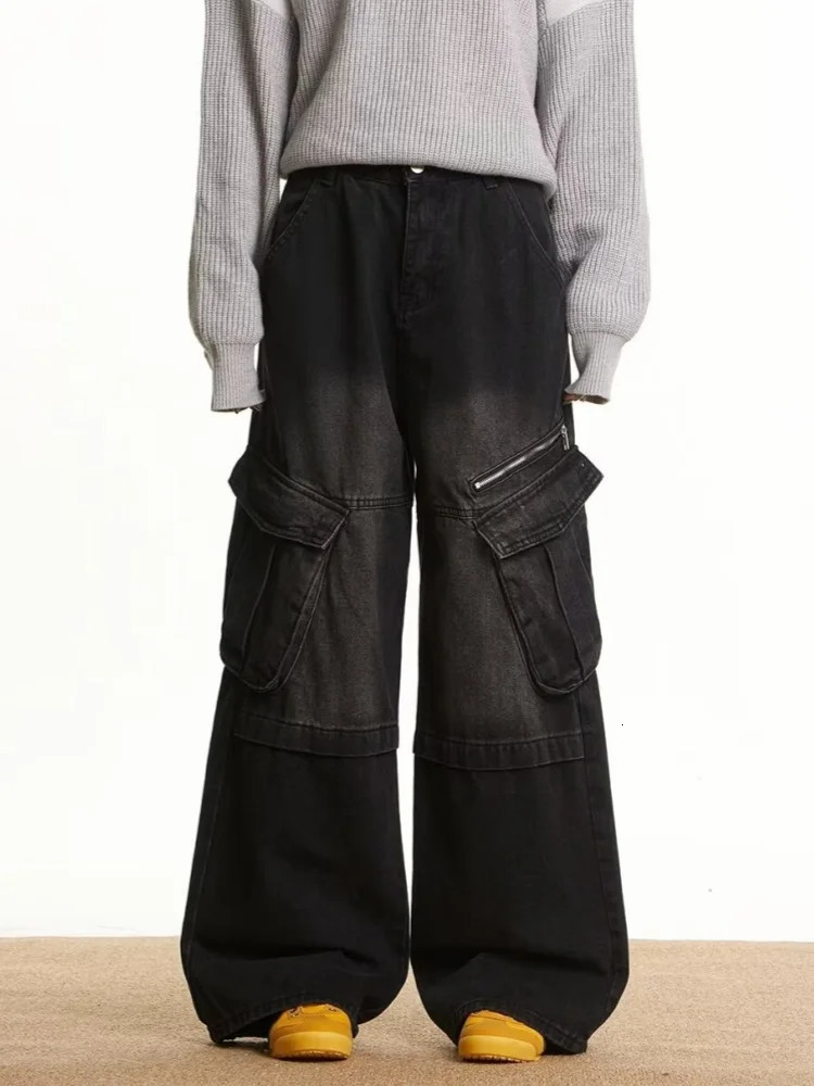 Cyber Y2K Streetwear Washed Black Baggy Cargo Jeans Pants For Women Clothing Multi Pockets Lady Cotton Trousers Womens Clothing 250612
