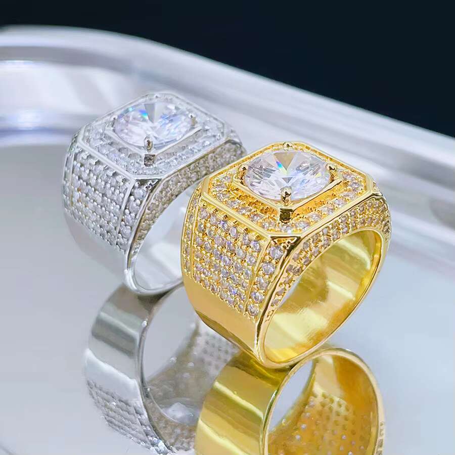 FOXI Real4 Ct Big Moissanite Wedding Rings for Men Gift 925 Sterling Silver Bands Ring Plated 18K White Gold Fine Jewelry