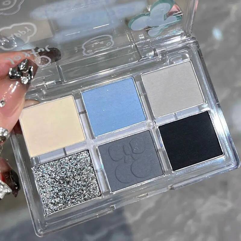 Punk y Matte Glitter Eyeshadow 6 Colors Shimmer Shadow Makeup Cool Toned Gray Blue Eye Pigment Palette