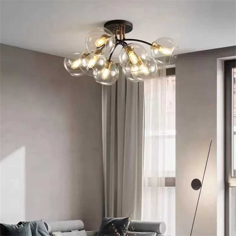 Nordic smoke gray glass ball Ceiling lamp Modern Minimalist black gold hanging lamp Living Dining Room Bedroom LED Light FixtureXJ2500613