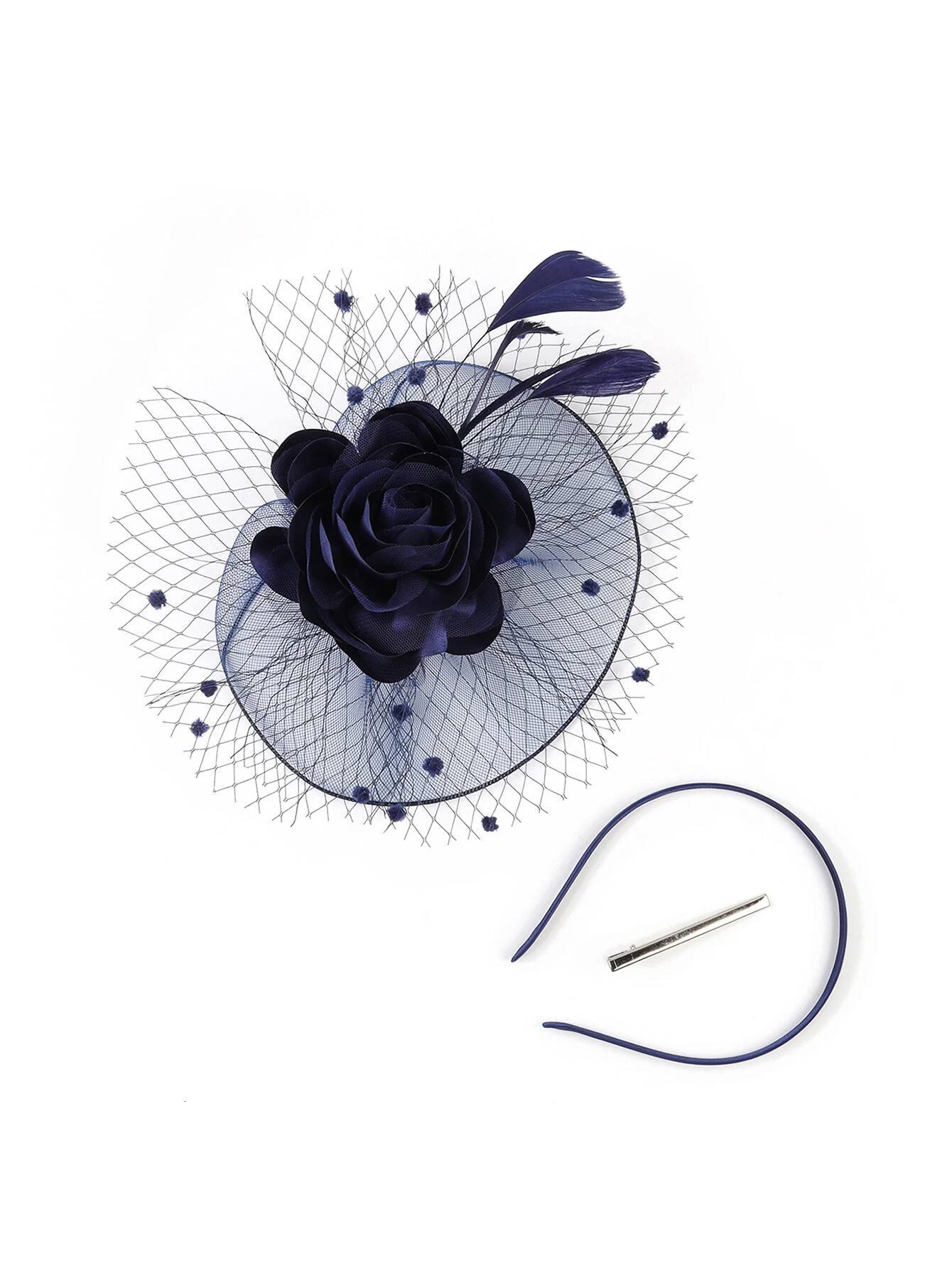 Flower Fascinator Fancy Multicolour Tea Party Feather Headdress Female Headband Mesh Headpiece with Clip for Ladies Women