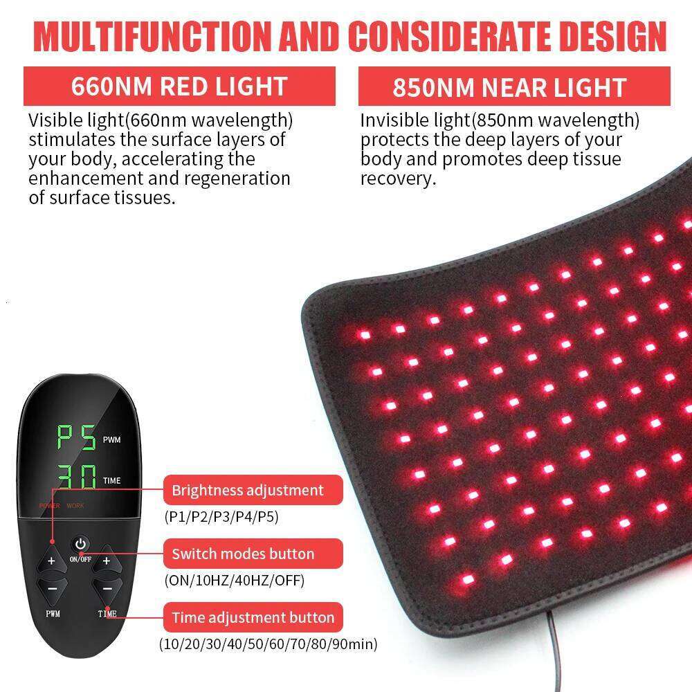 Red Therapy Pad Body 31" X 11" Dual Chip 660Nm 850Nm LED Infrared Light Device For Waist Back Shoulder Muscle Relax