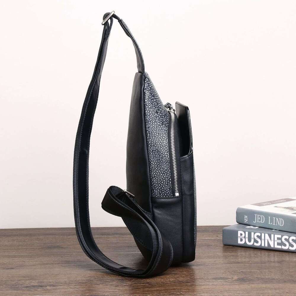 Smooth Fish New Pearl Pattern Chest Classic Outdoor Crossbody Genuine Leather Men's Bag