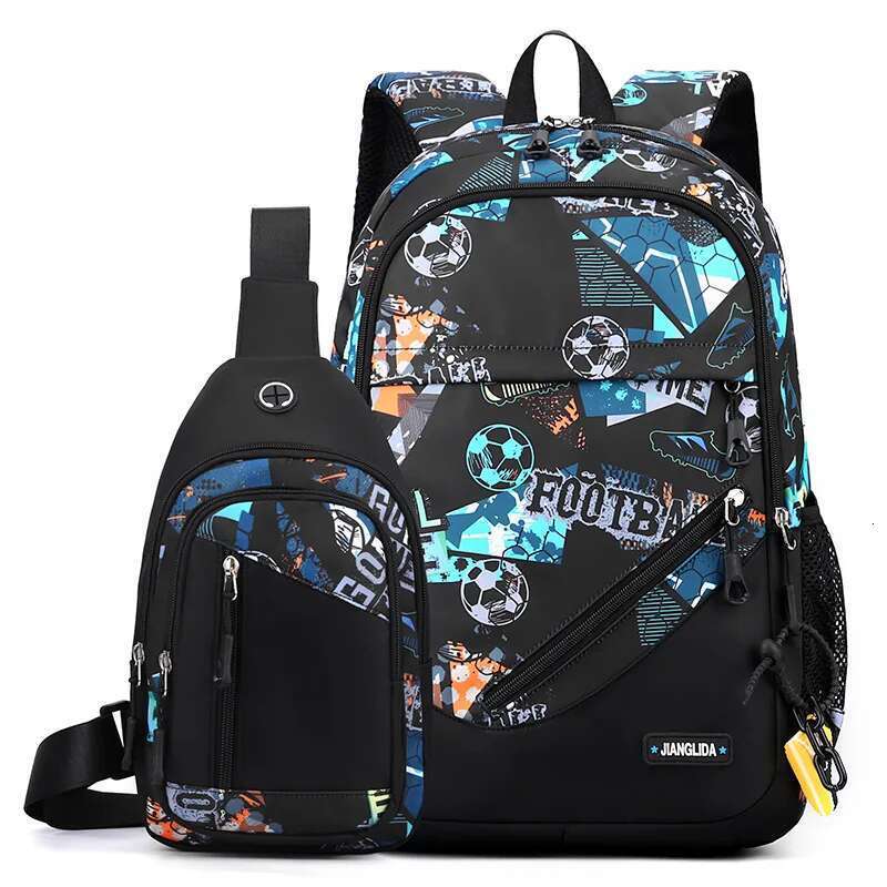 2Pcs/Set Football Printing Backpacks With Chest Bag For Teenagers Big Capacity Rucksack Middle School Student Cool Schoolbags