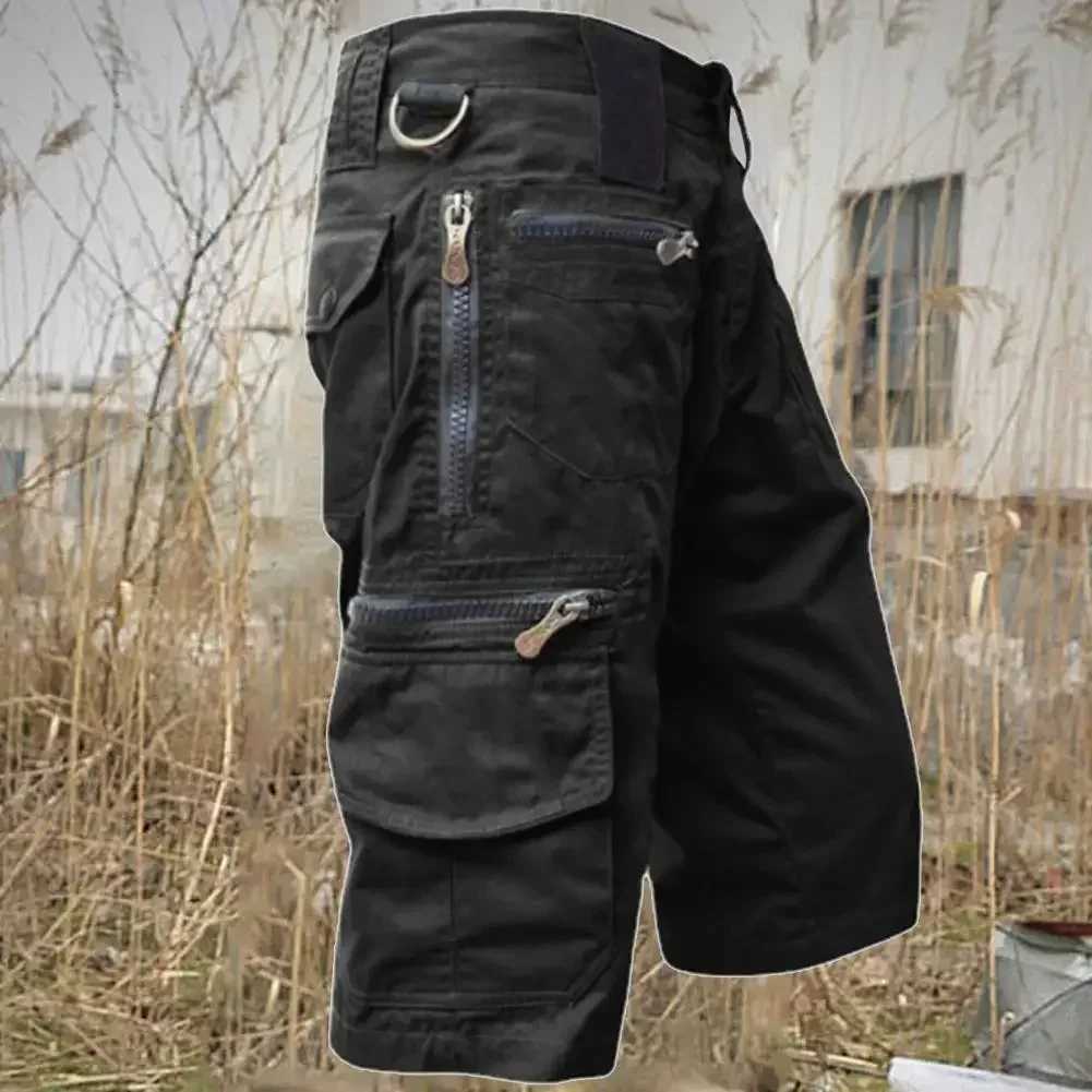 Mens Shorts Jogging Shorts Solid Color Multi-Pocket Summer Casual Straight Cargo Shorts Men Shorts W250614