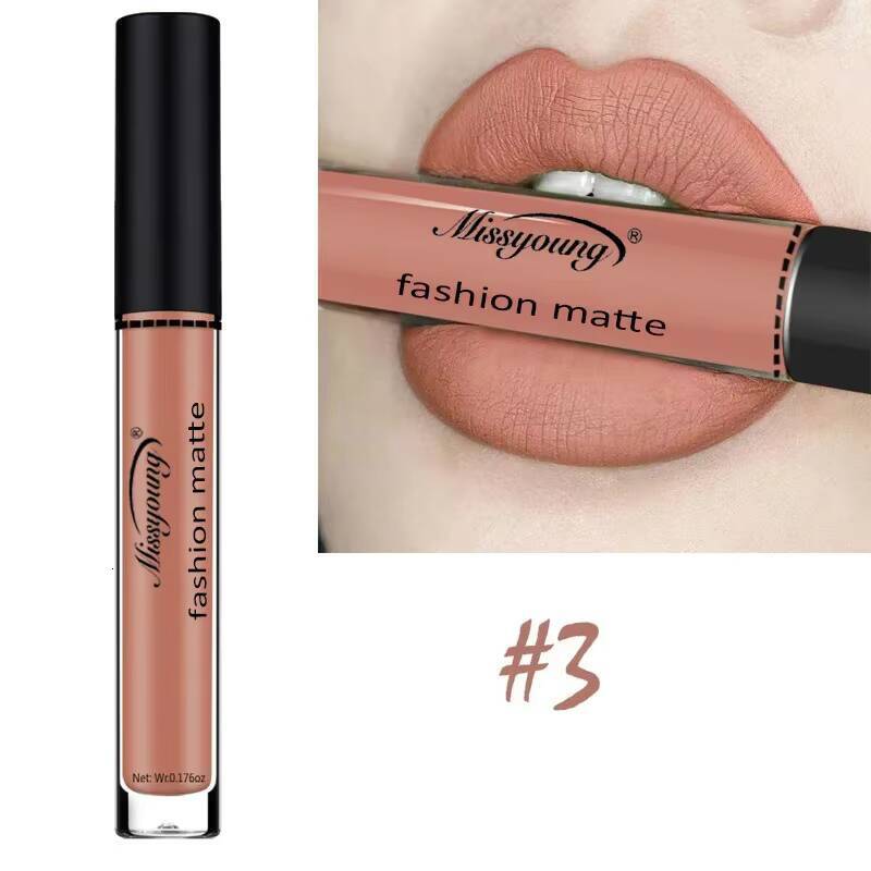 1Pcs Brown Nude Chocolate Color Liquid Lipstick Lip Gloss Batom Matte Maquiagem happy