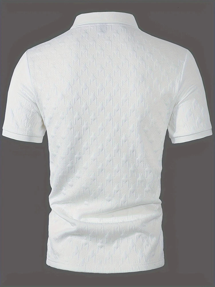 Fashion Mens Polo Shirts 2025 Spring Summer Daily Casual Textured Solid Color Polo Shirt For Men Vintage Short Sleeve Pullovers 250529