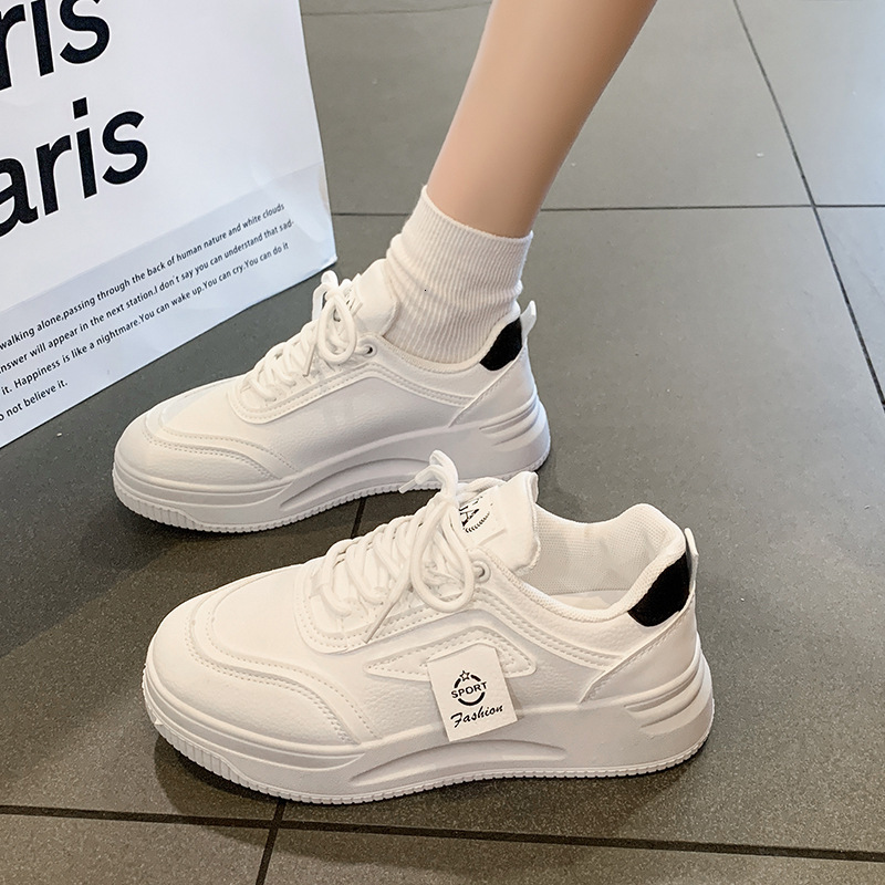 Ddmysports Spring New White Sneakers Korean Style Ins Female Student Thick Sole Sports Casual Street Fashion Campus Outdoor Shoes
