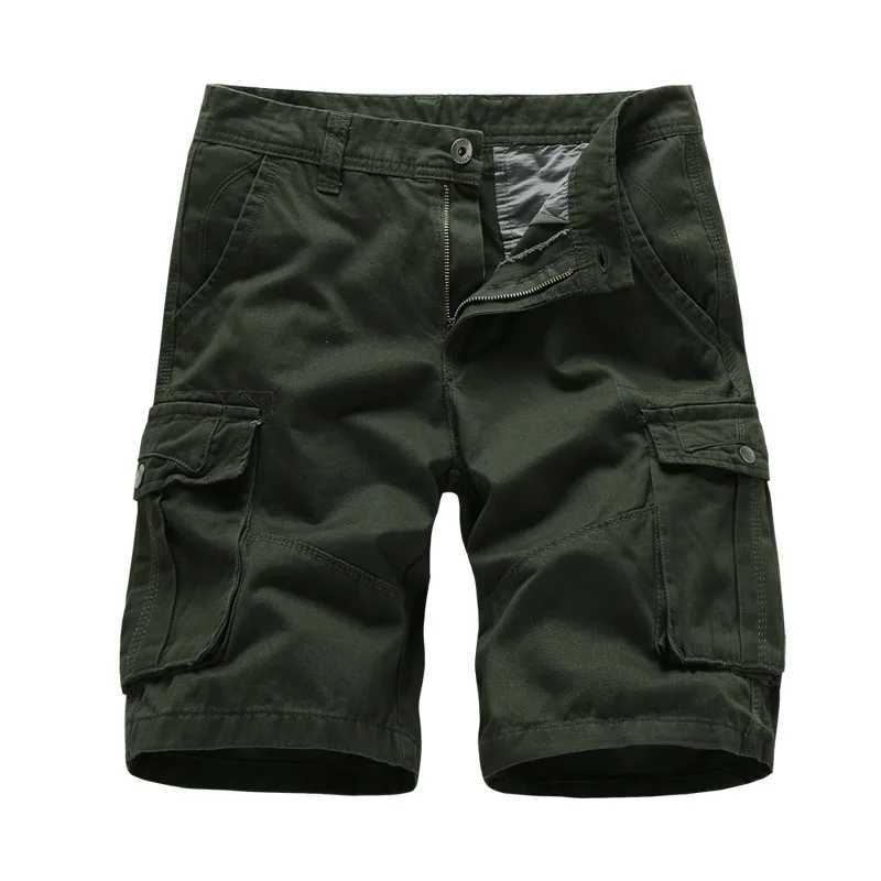 2025 Summer Mens Multi Pocket Military Cargo Shorts Male Cotton Green Mens Casual Tactical Shorts Short Pants No Belt W250614