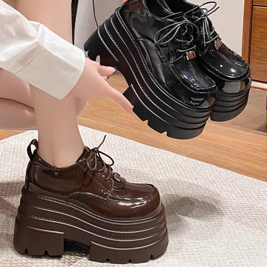 Ddmysports Platform Loafers For Women Spring New French Single Petite Versatile Height Increasing British Style Small Leather Shoes Outdoor Shoes