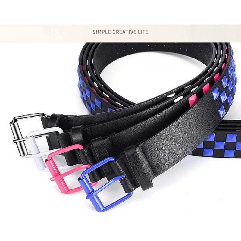 New Personalized Rivets Checkerboard PU Leather Belt 107CM Men And Women Universal Fashion Hip-hop Punk Belt Ins Style X2506141