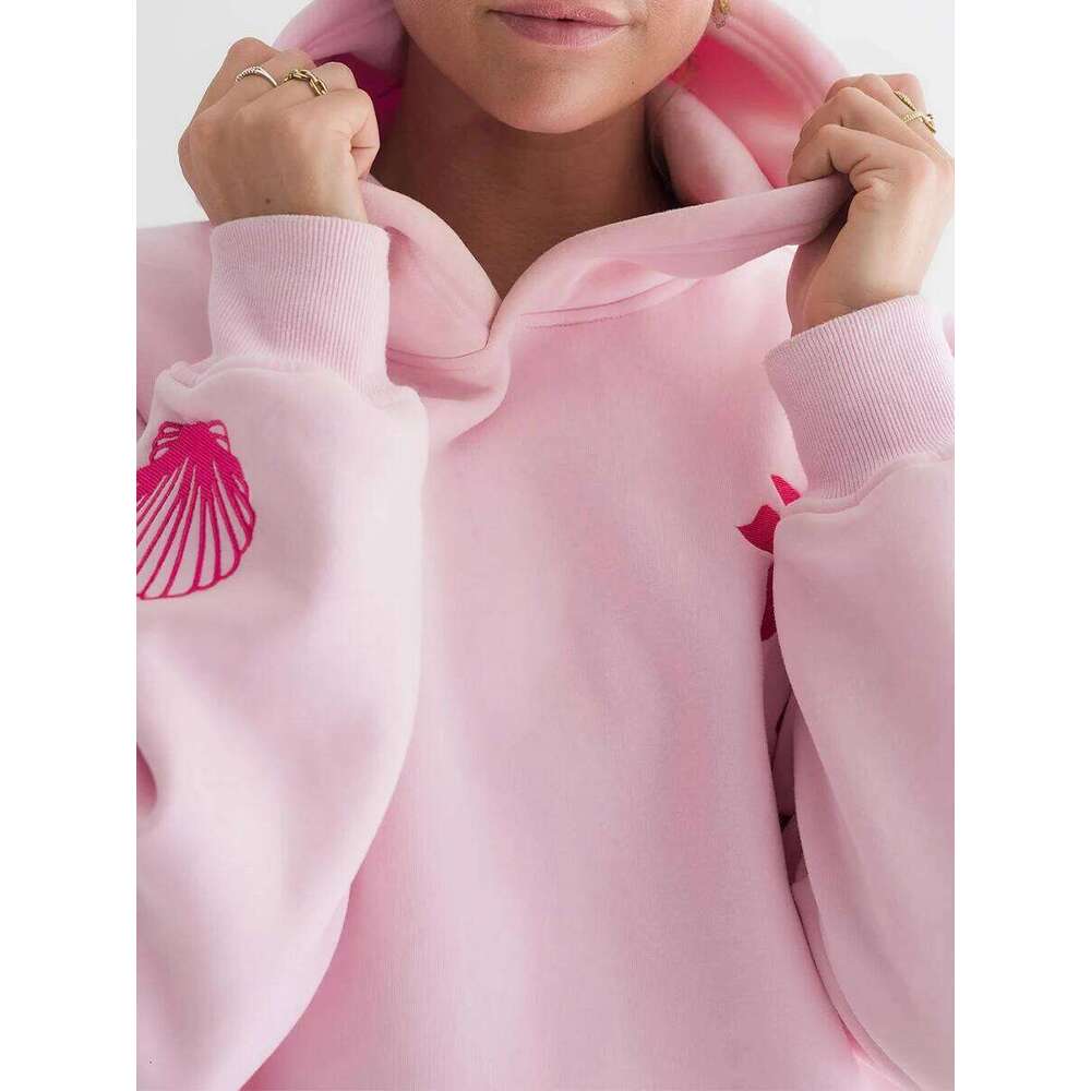 Women s Floral Embroidered Long Sleeve Beach Hoodie Oversized Sweatshirt Casual Streetwear Pullover Top