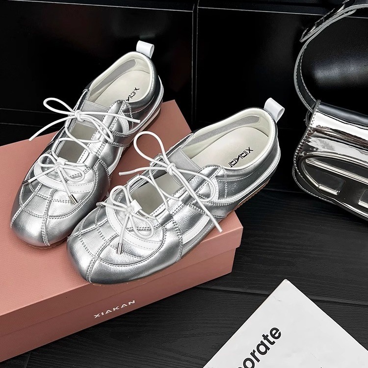 Ddmysheep Ddmysheep Yueyu Silver Mary Jane Lazy Single New Style Hidden Cm Height Increase Ballet Training Shoes For Women