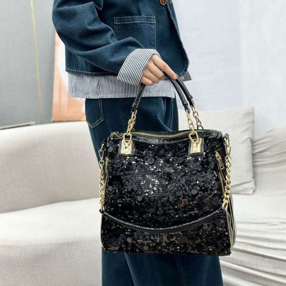 New Sequin Handbag Fashionable High-end Women's Large Capacity Soft Leather Beaded Versatile Shoulder Crossbody Bag