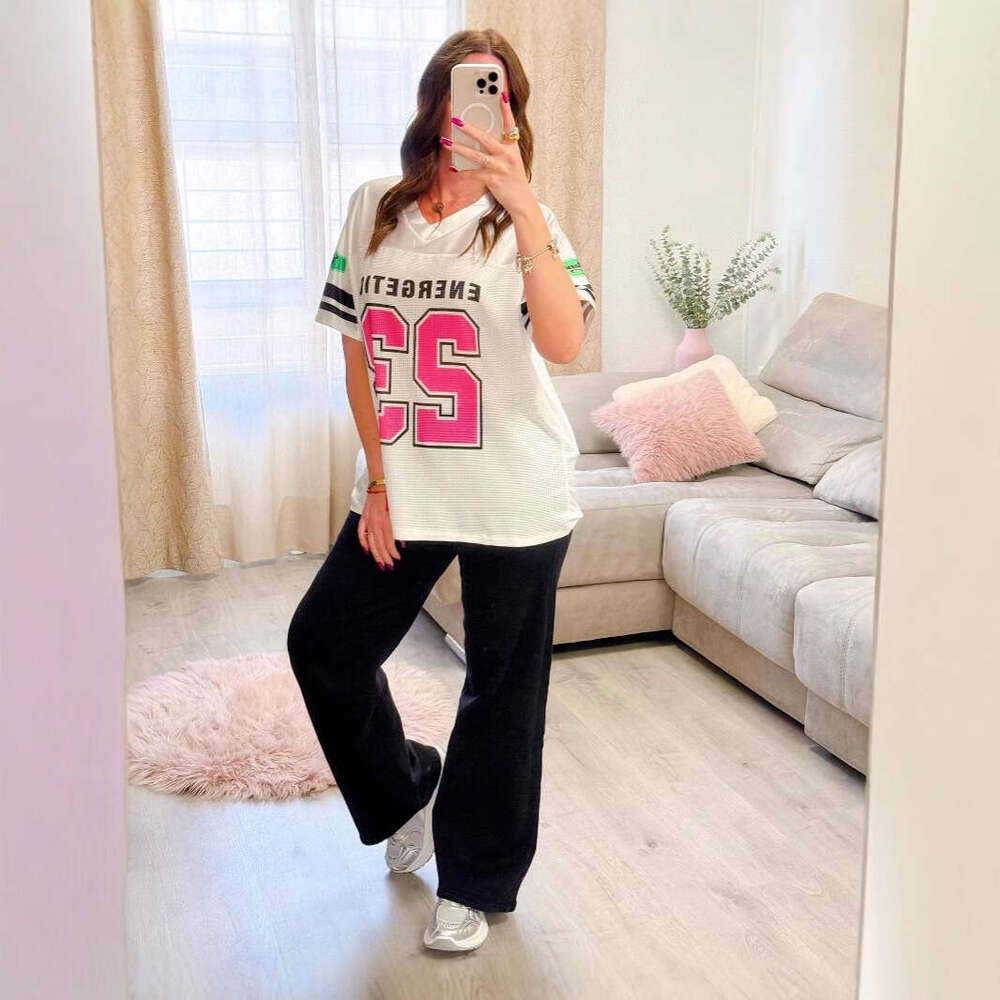 Summer New Ins Street Versatile Mesh Loose Patchwork Letter Print Short Sleeve T-Shirt Women's Clothing B5