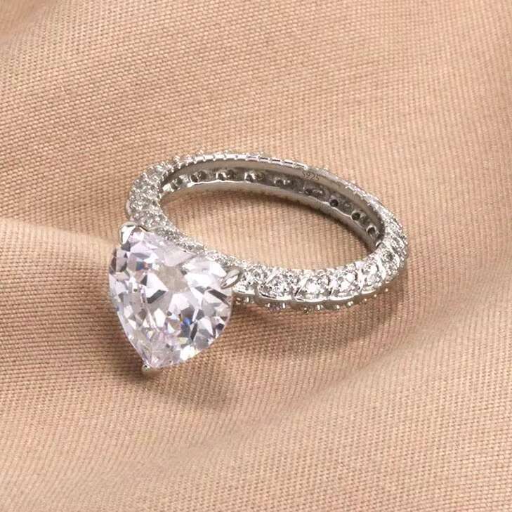 FOXI Factory 925 Sterling Silver Promise Rhodium Plated Heart 4CT VVS D Moissanite Wedding S925 Aurora Rings Fine Jewelry