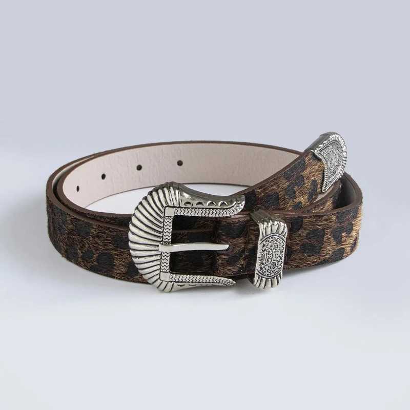 European and New Retro Carved Imitation Horse Hair Leopard Print Fashionable Y2K Dopamine Western Buckle Belt X250614