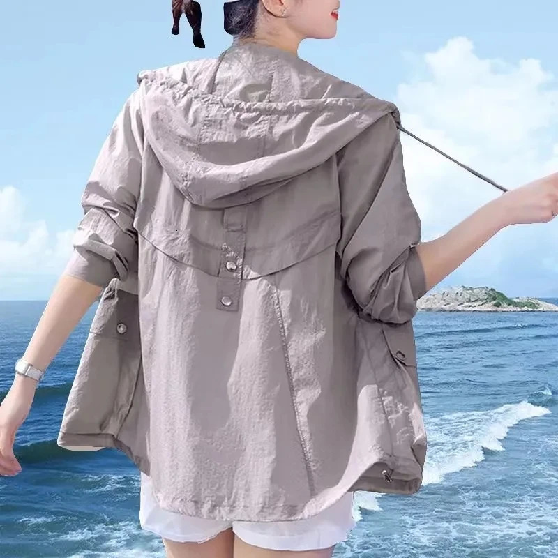 Summer Hooded Sun Protection Clothing Womens Thin Short Jacket Women Trench Coat 250611