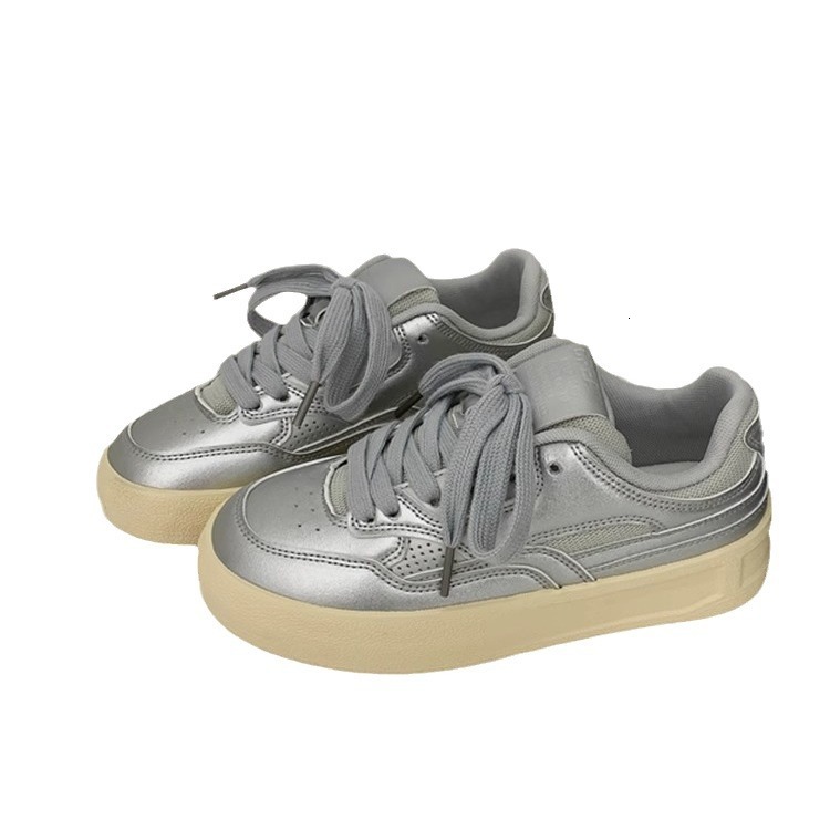 Ddmysports Early Spring Lace Up White Sneakers Casual High Appearance Thick Soled Flat Board Sports Shoes Outdoor Shoes