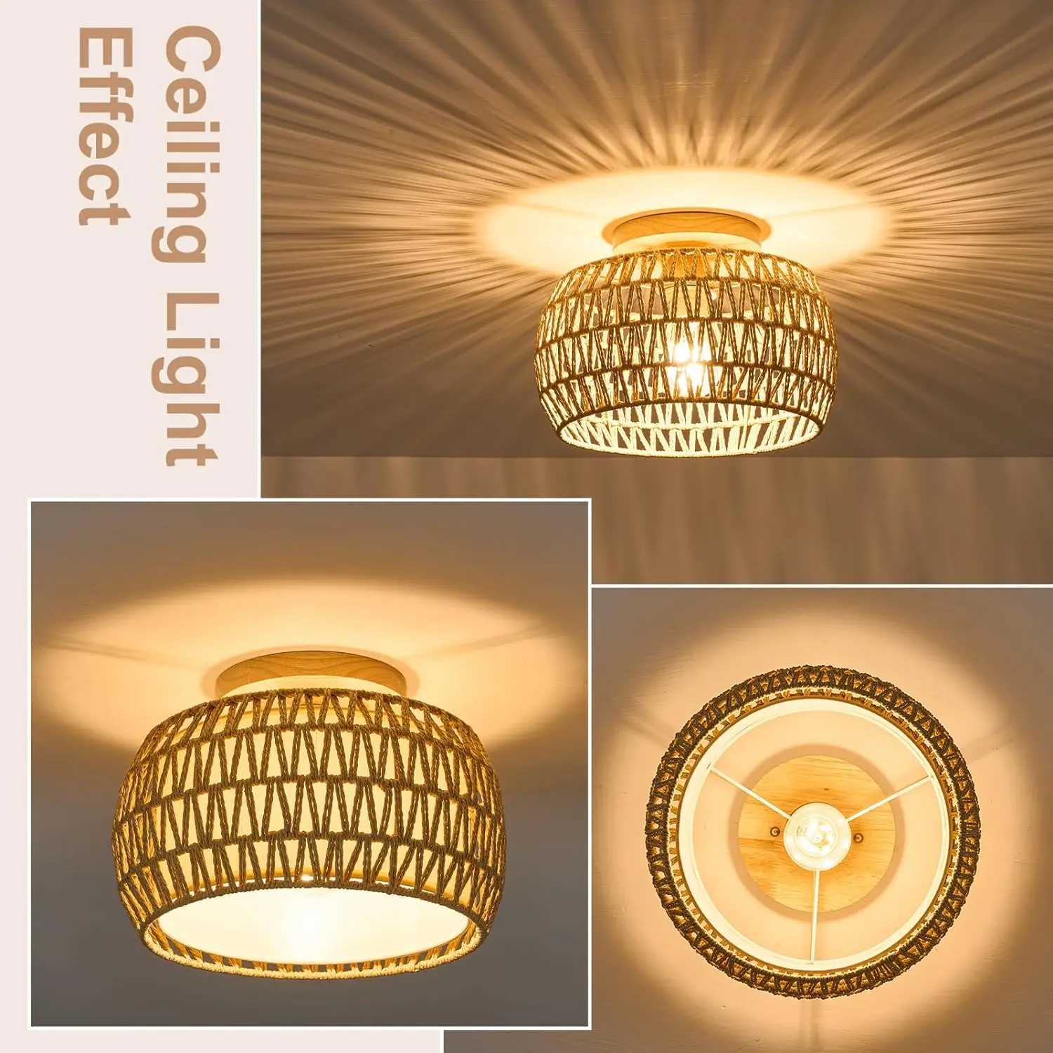 Vine embedded ceiling light rural style wicker hand-woven rope cage Used for dining room kitchen bedroom XJ2500613