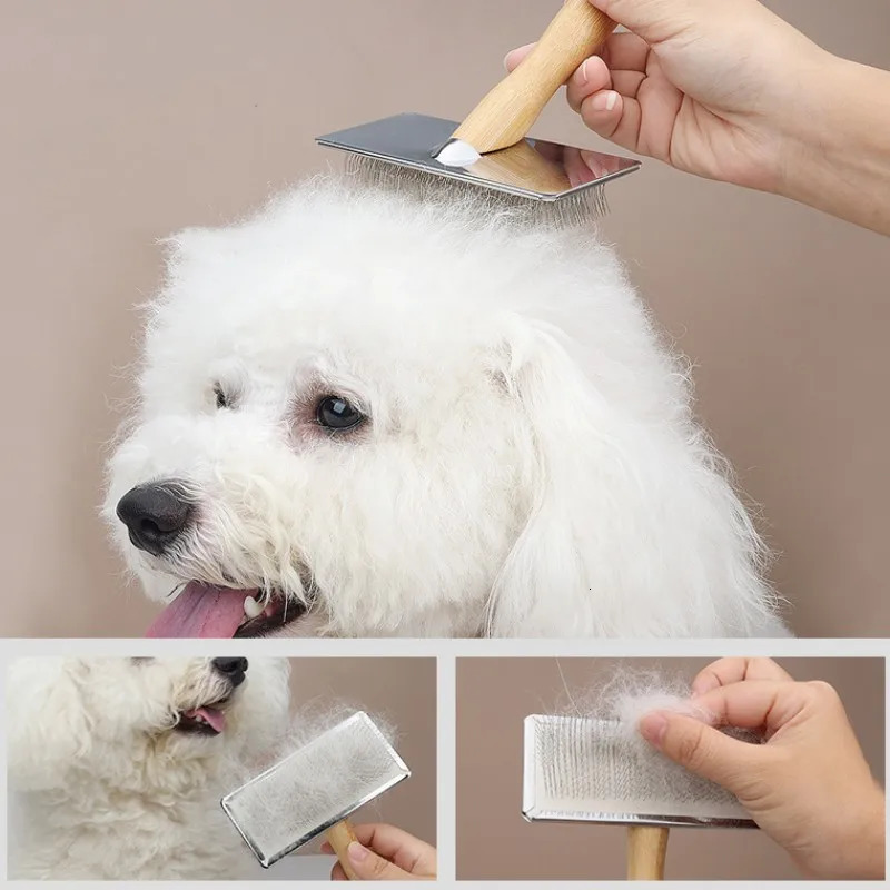 Dog Comb Solid Wood Dog Brush Pet Hair Remover Massage Cat Brush Pet Grooming Stainless Steel Combs for Cats Hair Knot Opening 250614