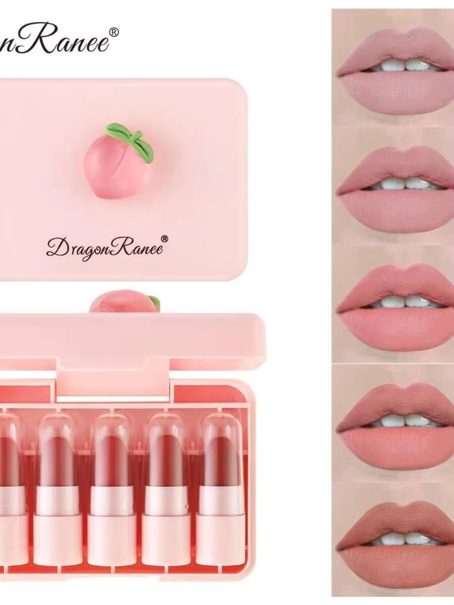 Five Set, Long-Lasting Matte, Suitable for All Skin Types, Non-Fading Delicate Fruity Texture, Portable Travel Size Makeup Lipstick happy