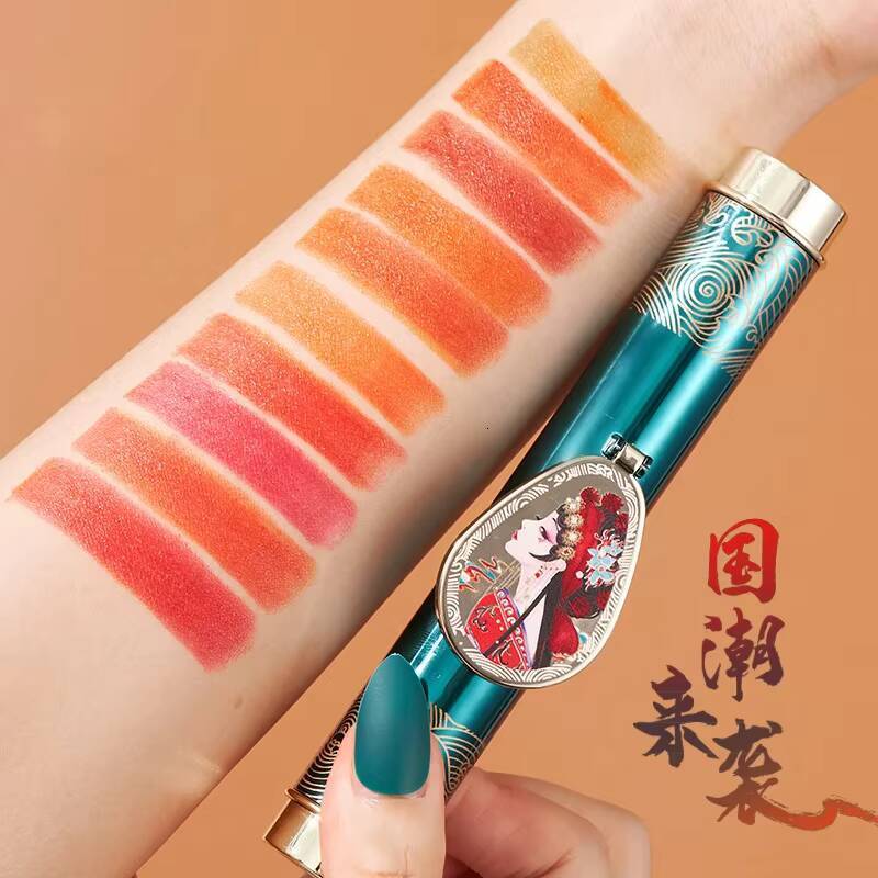 Chinese Style Magic 10 Colors Lipstick With Mirror Changeable Color Waterproof Non-stick Cup Smooth Lipsticks Cosmetics happy