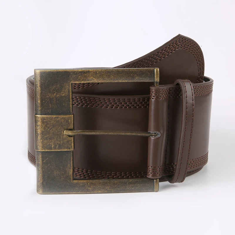 Darlingaga Vintage Fashion Brown Metal Buckle Women Belts Y2K Accessories Waistband Grunge Wide Belt Sashes Leather Outwear Chic 250610
