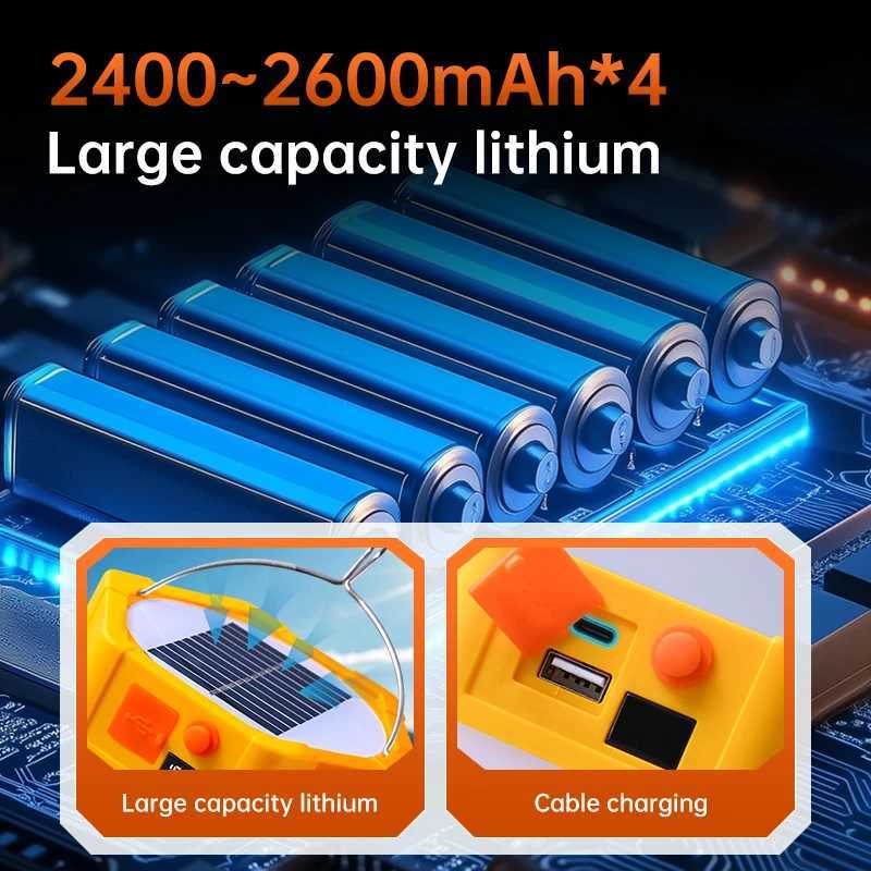 New Outdoors Garden Camp Solar Charging LED Lighting USB Power Outage Emergency Dimmable Digital Display Waterproof Mobile Phone W250613