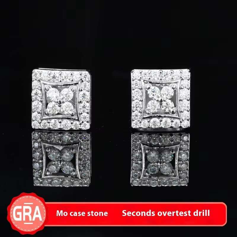 S925 Silver Moissanite Square Earrings Simple Classic Fashion Hip Hop Earrings Stock Available Wholesale