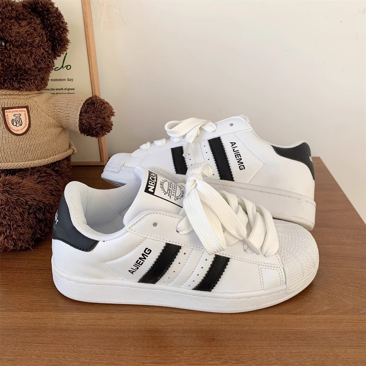 Ddmysports Korean Style Shell Toe White Sneakers Ins Trend New Versatile Breathable Student Casual Sports Shoes Outdoor Shoes