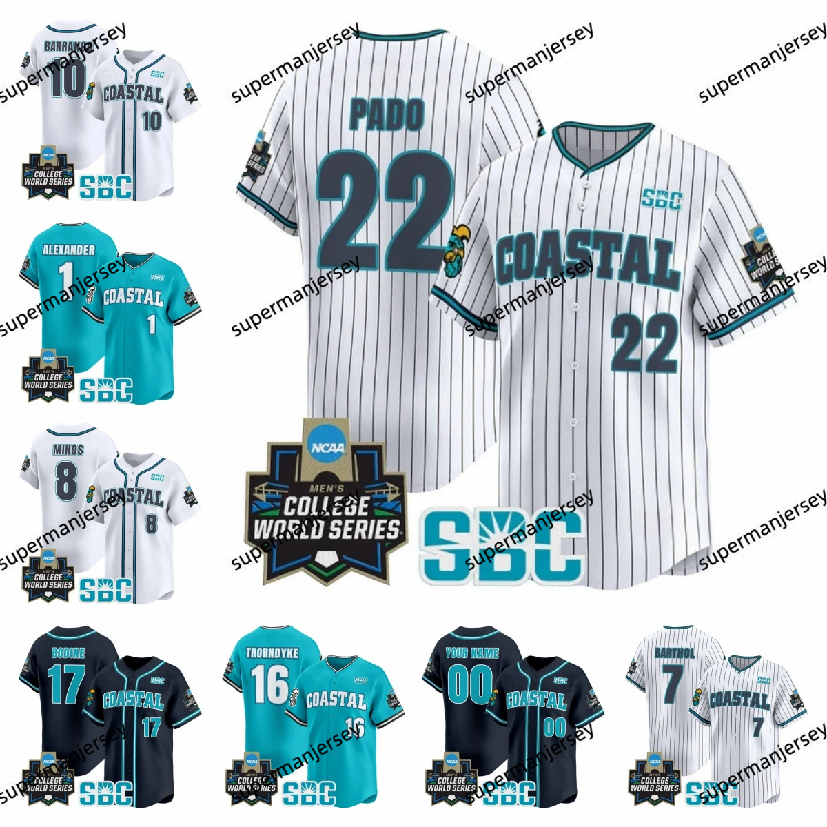 custom Coastal Carolina Chanticleers Baseball Jersey All Stitched Caden Bodine Sebastian Alexander Blake Barthol Walker Mitchell Colby Thorndyke Blagen Pado