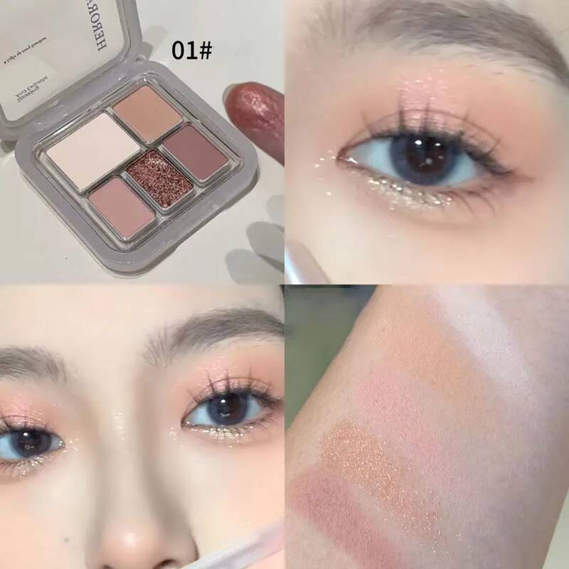 5 Colors Shiny Milk Pink Waterproof Nude Brown Matte Glitter Eyeshadow Palette Brighten Silkworm Makeup