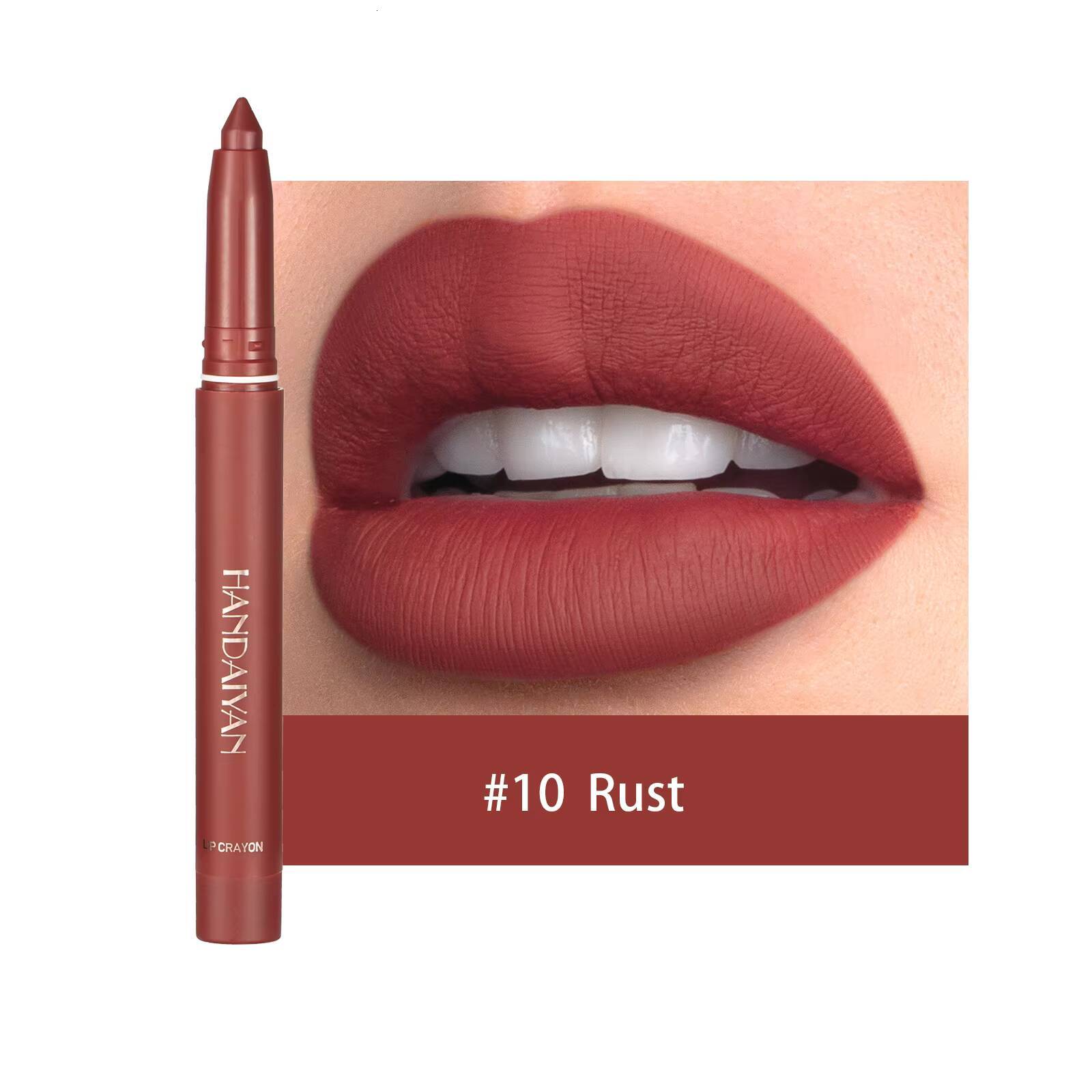 Matte Nude Lipstick Liner 2 in 1 Long Wearing Waterproof Lip Ink Crayon Built-in Sharpener Professional Makeup for Women happy