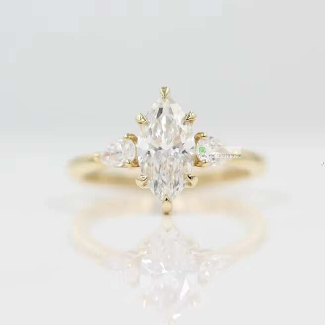 Solid 14K 18K Yellow Gold Marquise Cut Moissanite Wedding Ring Fine Jewelry Unique GRA Mossanite Statement Engagement Ring
