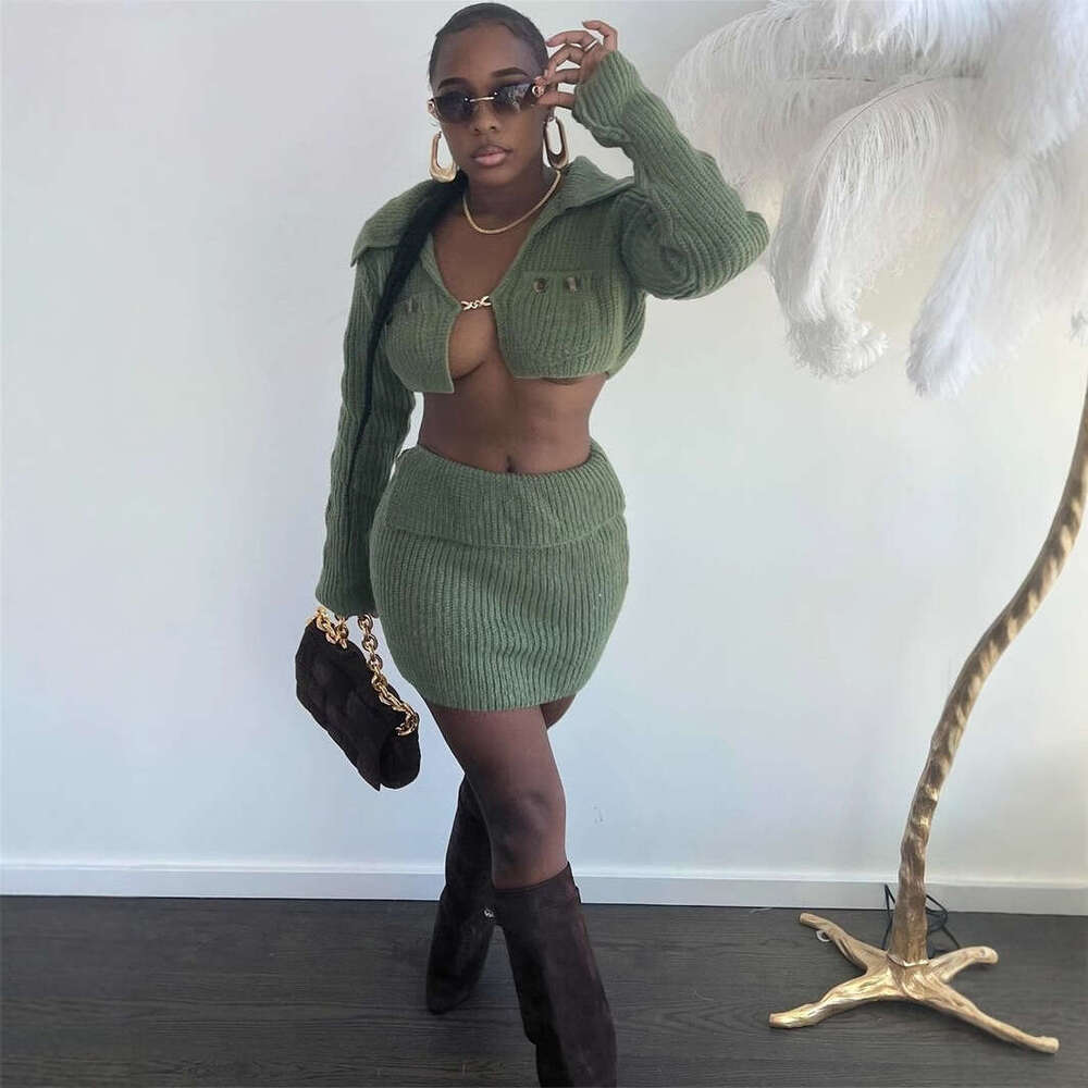 Autumn New Slim Fit Sexy Long Sleeve Jacket Top Bodycon Short Skirt Solid Color Set B5