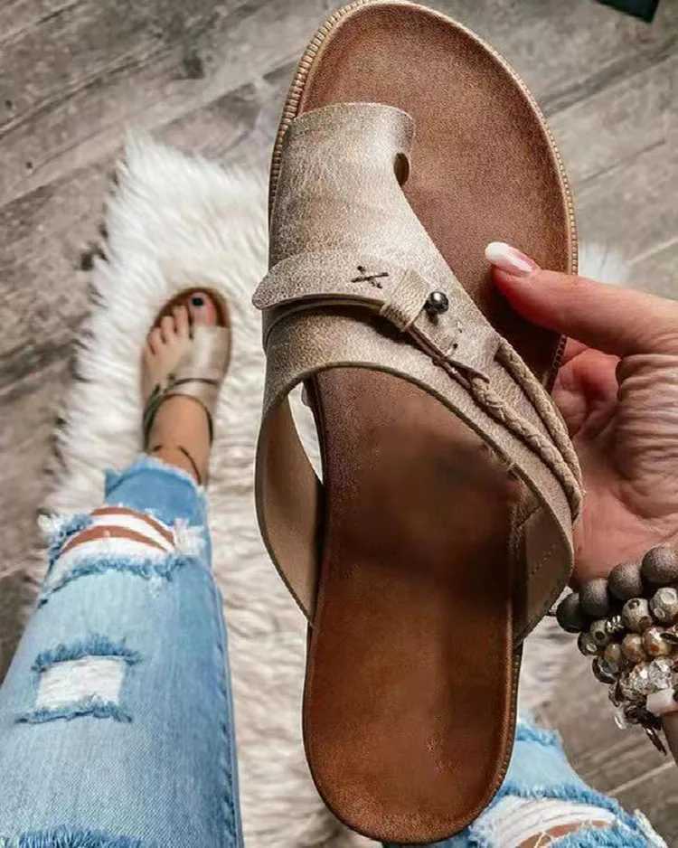 2024 Sandals for Women Orthopedic Bunion Corrector Slippers Leather Ring Toe Sandal Comfy Platform Flat Lady Shoes Plus Sizes 43 Z250614