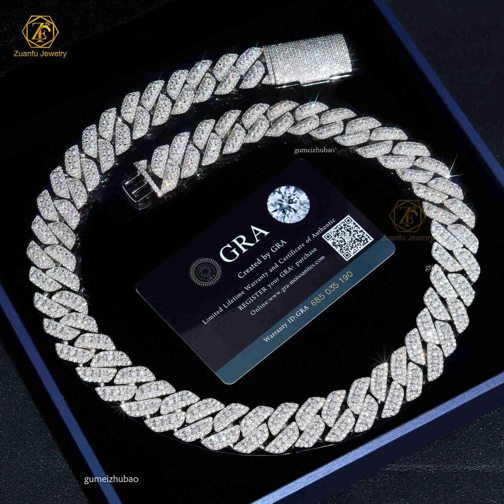 HipHop Jewelry Custom Necklace Wholesale 18mm Iced Out VVS Moissanite Dia 20 Inches sterling sier Cuban Link Chain