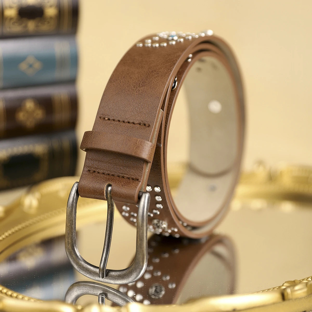 1 womens coffee color PU belt bohemian style belt metal flowers fashion clothing must-have shopping first 250610