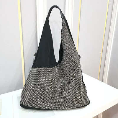 European Style Design Sense Diamond-Studded Zipper Large Capacity Handheld Shoulder Bag Fashion Trend Versatile Lightweight Casual