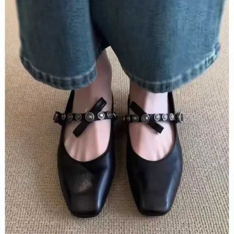 Marie Janes Shoes Women Square Toe Flat Sandals Woman Loafers 2025 Shallow Trend Summer Soft Leather Dress Comfort Casual Shoes XJ250614