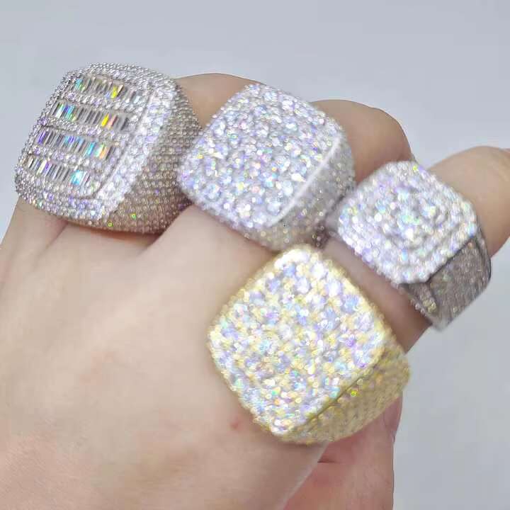 Custom Square Shape Vvs Moissanite Mens Ring 10K Gold Cuban Chain Design Hip Hop Jewelry with Diamond Tester Pass