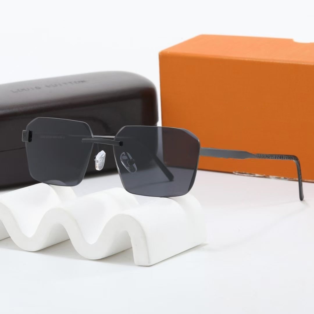 Designer sunglasses Frameless Square Sunglasses for Men & Women, Metal Rims, Ocean Cut Design, UV400 Polarized Lenses