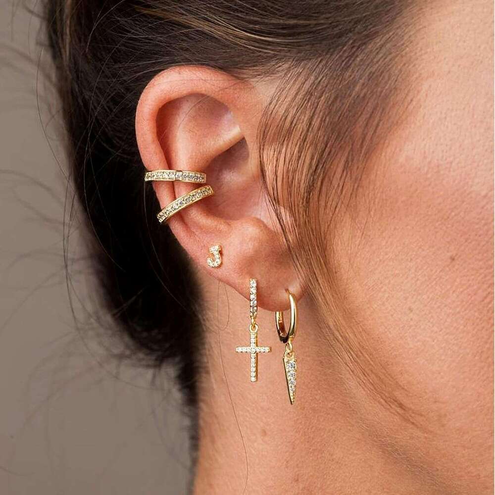 14K Plated Drop Dangle Hoop Trendy Gold Women Small CZ Hie Hoops Dangling Dia Cross Earrings for Men Hypoallergenic Lightweight