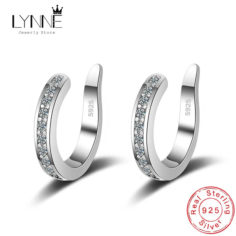 Fashion Fine Zircon 925 Sterling Silver C Type Clip Earrings Punk Rock Unisexual Rhinestone No Hole Ear Clip Earring Jewelry 250610