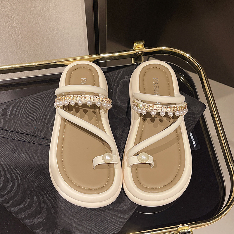 Ddmyoutdoor Platform Chain Pearl Slippers For Women Summer New Style Open Toe Beach Sandals Casual Dress Shoes Slip On Outdoor Shoes