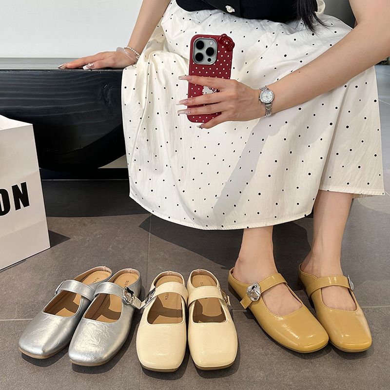 Ddmyoutdoor French Style Flat Closed Toe Mules For Women Summer New Versatile Dress Shoes Soft Sole Slip On Sandals Outdoor Shoes