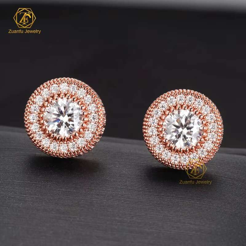 Trendy Style Hiphop Stud Earrings Rose Gold Moissanite Earrings 925 Sterling Silver VVS Moissanite Diamond Earrings
